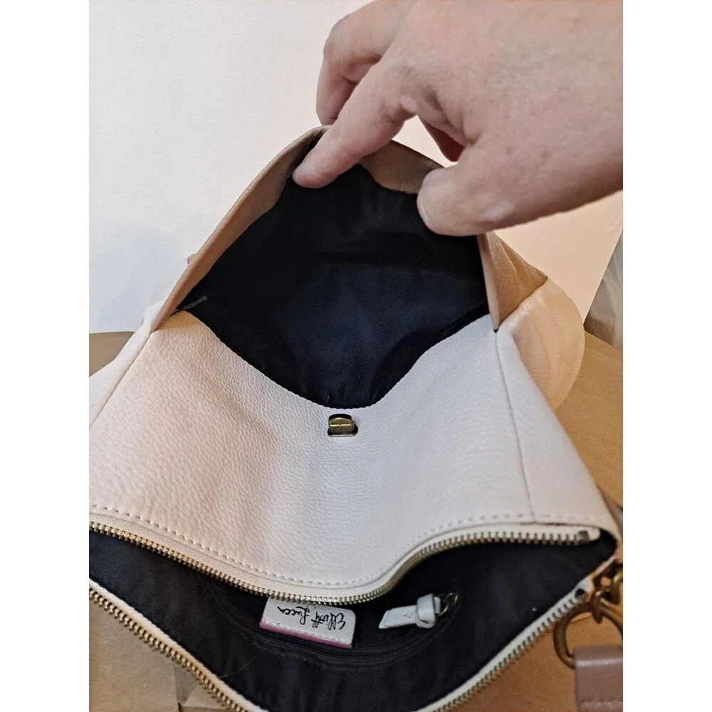 Elliot Lucca Pebbled Leather Coraline Hobo Bag Two-tone Beige Cream 12